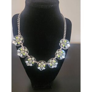 Ann Taylor Loft  NWT faux crystal and silver statement necklace  sea blue and gr